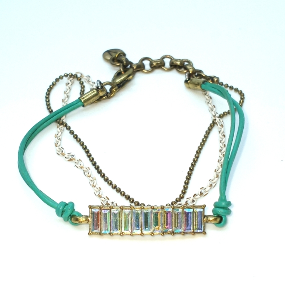 Chloe and Isabel Bracelet Ab Baguette Rhinestines Adjustable C+I Triple Chain - Picture 1 of 4